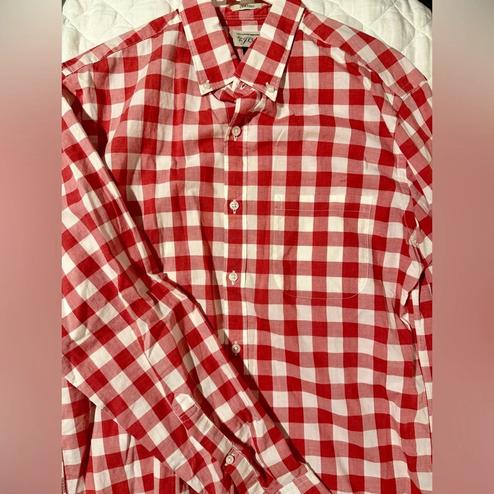 J. Crew Red and White Plaid Men's Shirt